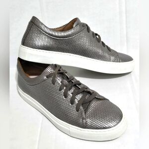 Aquatalia Women Avery Sneaker Silver Gunmetal Weatherproof Leather Size 8.5